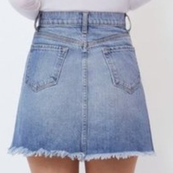 BLDWN Andie Asymmetric Frayed Denim Skirt - Picture 2 of 6